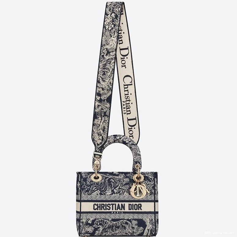 Cheap D-lite Motif de Medium Bag Blue Navy Lady Jouy Toile Canvas 0806 Luxury